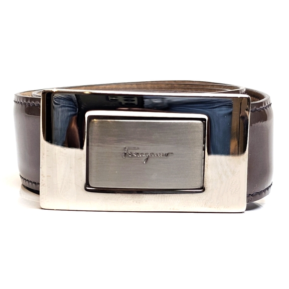 Gray Patent Leather Authentic Ferragamo Belt Size 36 Rare Find